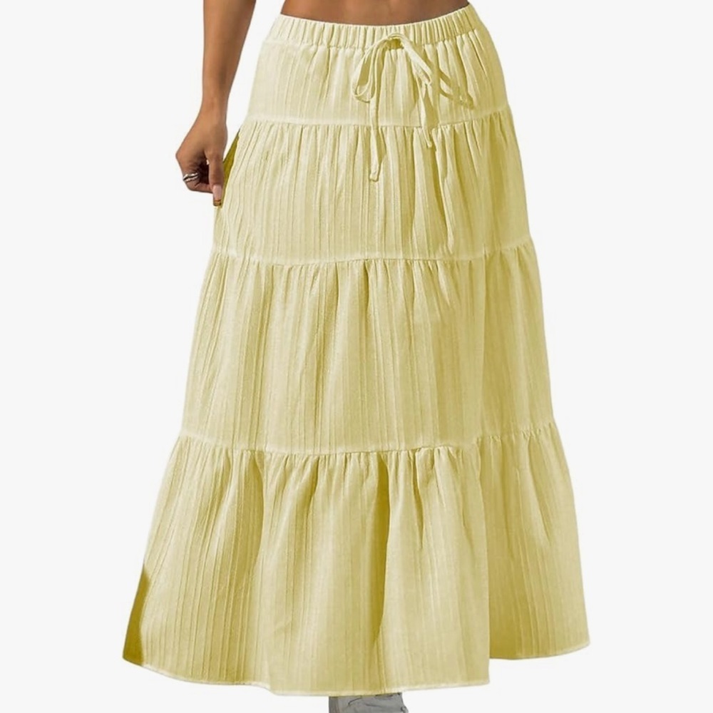 Women's Boho Skirt Flowy Butter Yellow Ruffle Long Maxi Skirts Going Out Outfits - Picture 5 of 7